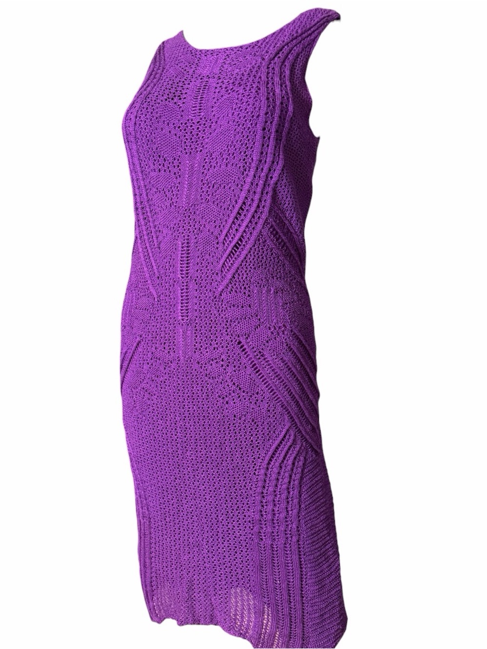 Polo Ralph Lauren Purple Crochet Knit Dress Sleeveless Midi Bodycon Boho Luxury